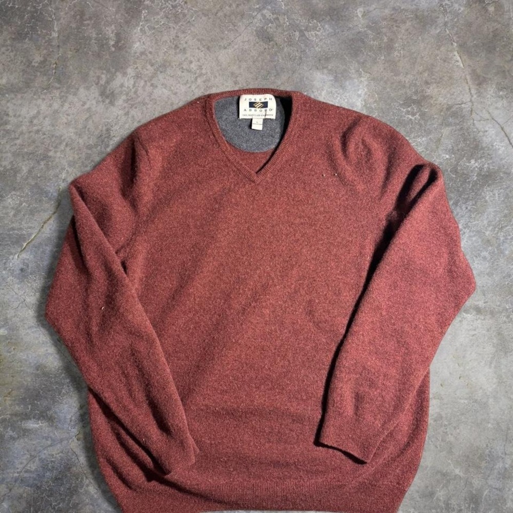 Joseph Abboud Burgundy 100% Cashmere V Neck Sweater Luxury Knitwear Soft Large
